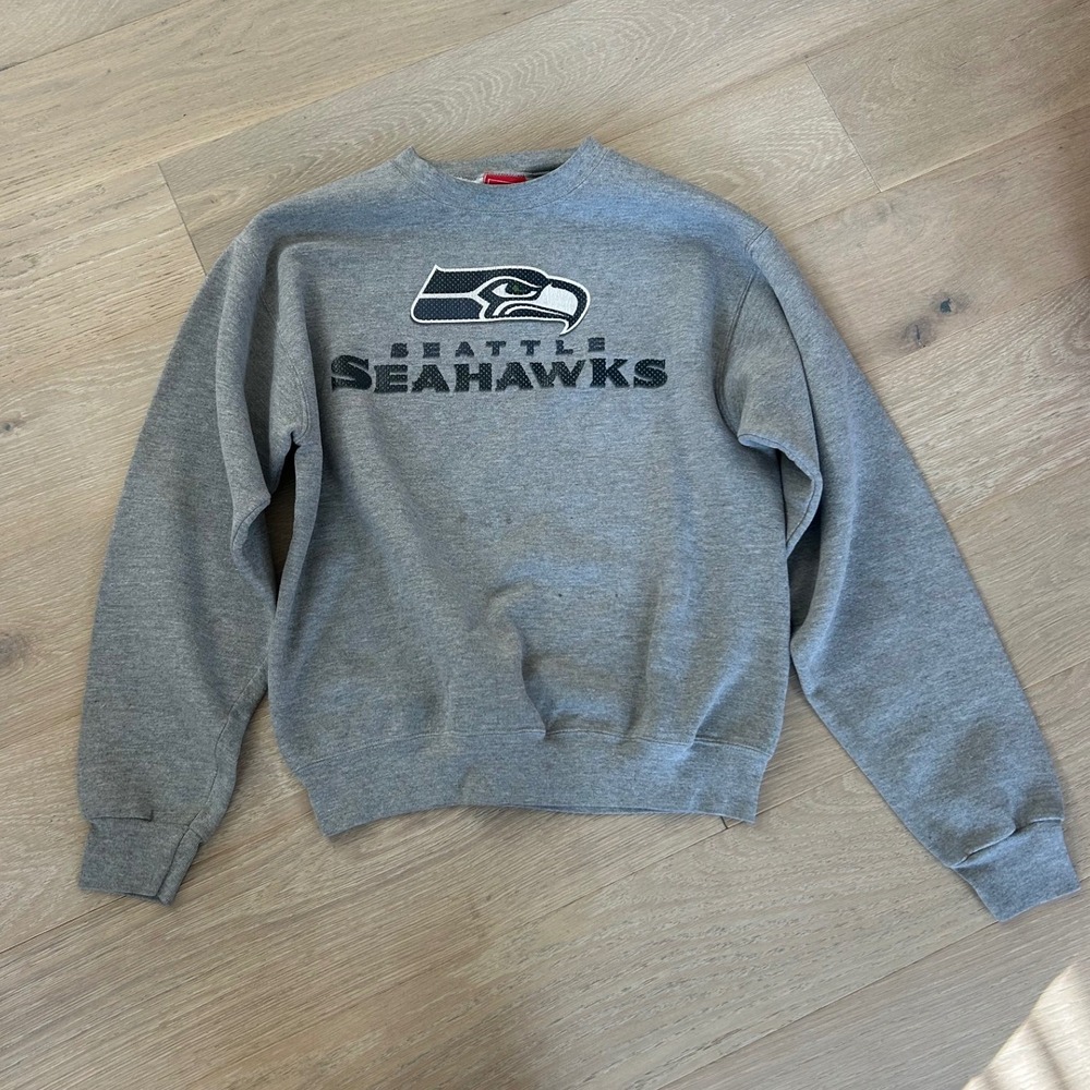 Vintage Seattle Seahawks NFL Crewneck Sweatshirt Gray Youth XL 18-20 Puff Print